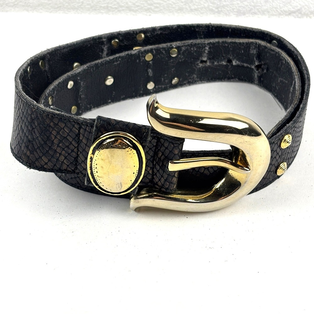 Bijoux Medici Belt Women Black Snakeskin Embossed Gold Buckle Italian Leather